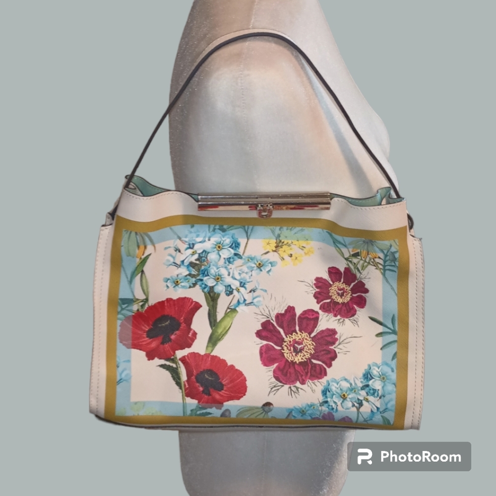 🎈VGUC Nanette Lepore White Vegan Leather Shoulder Bag Floral PRICE IS FIRM